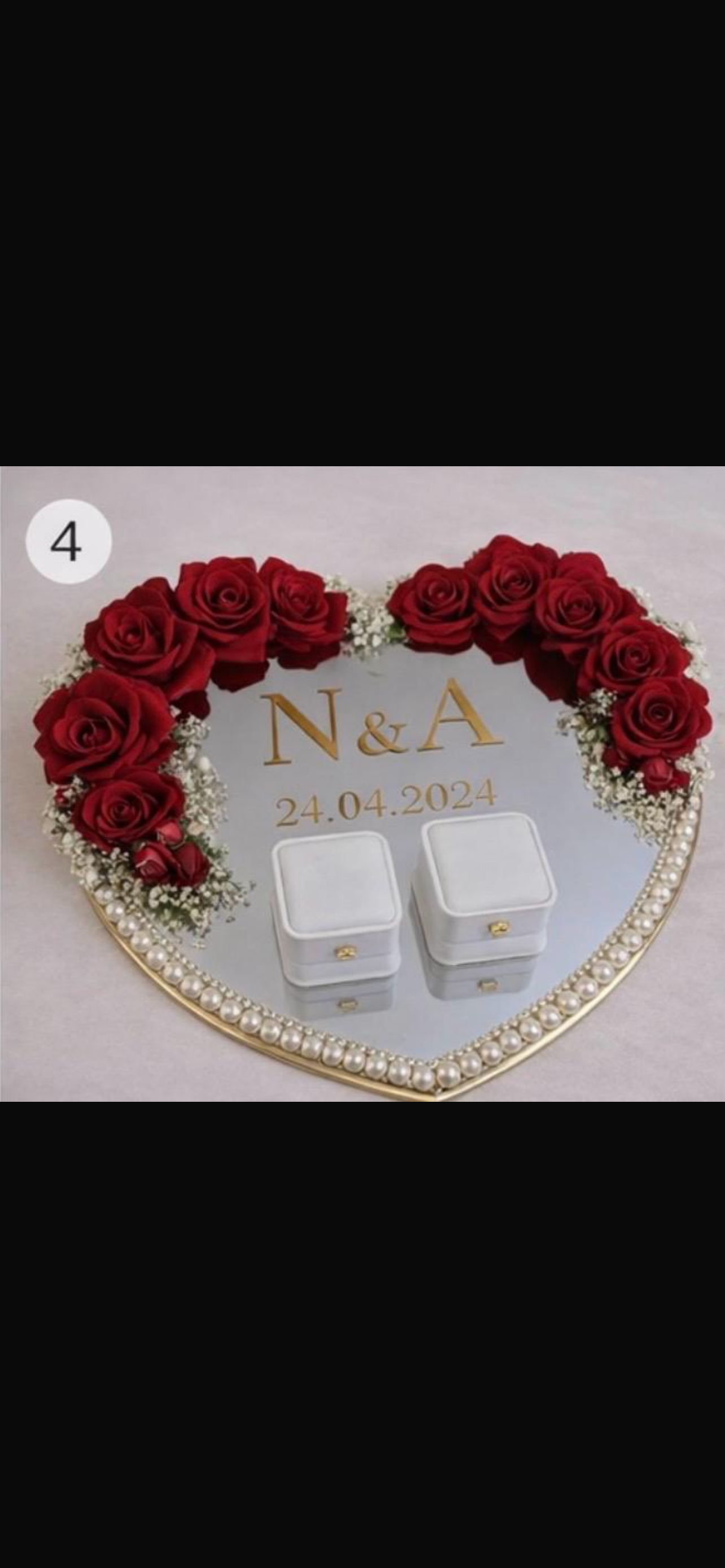 Heart-Shaped Wedding Ring Tray with Roses – Custom Design