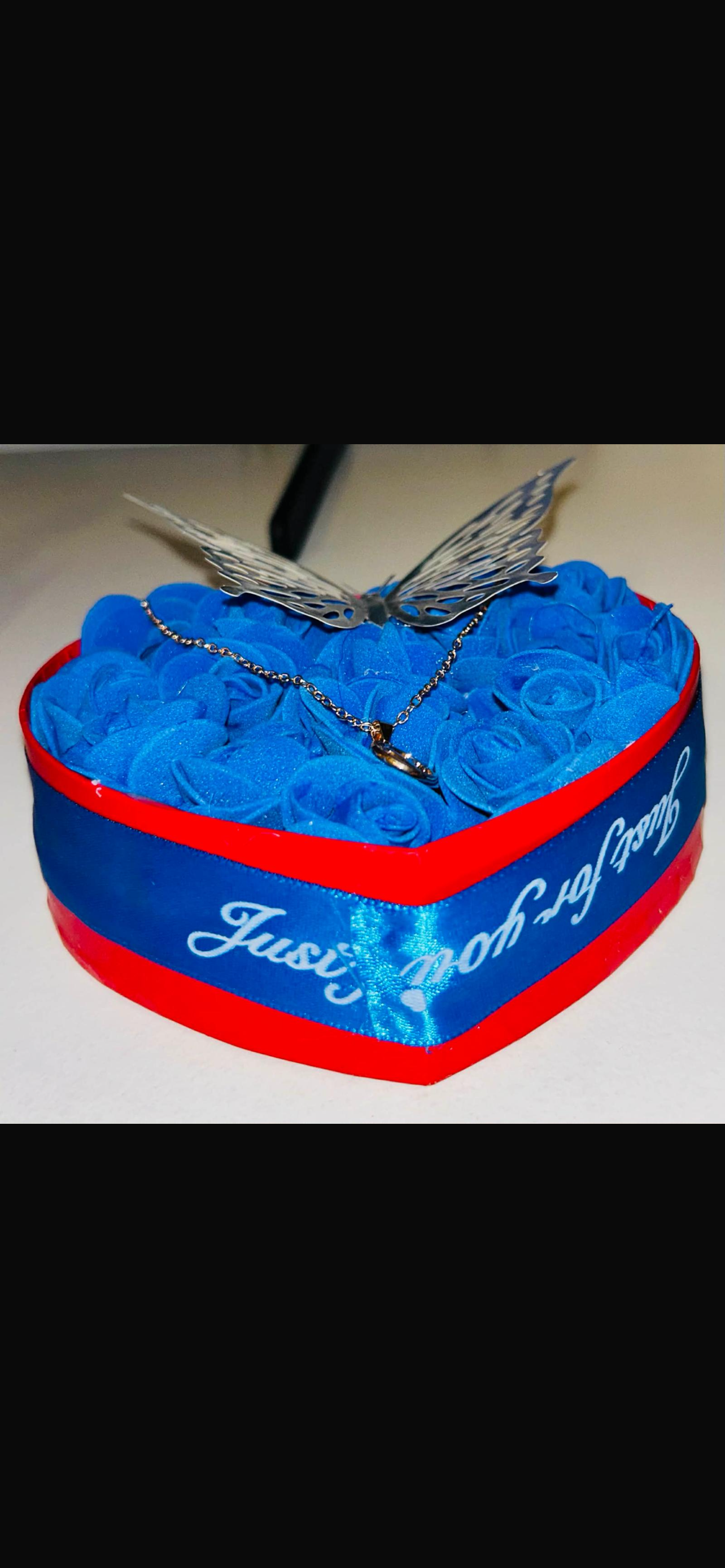 Heart-Shaped Blue Rose Box with Butterfly – Premium Gift Box