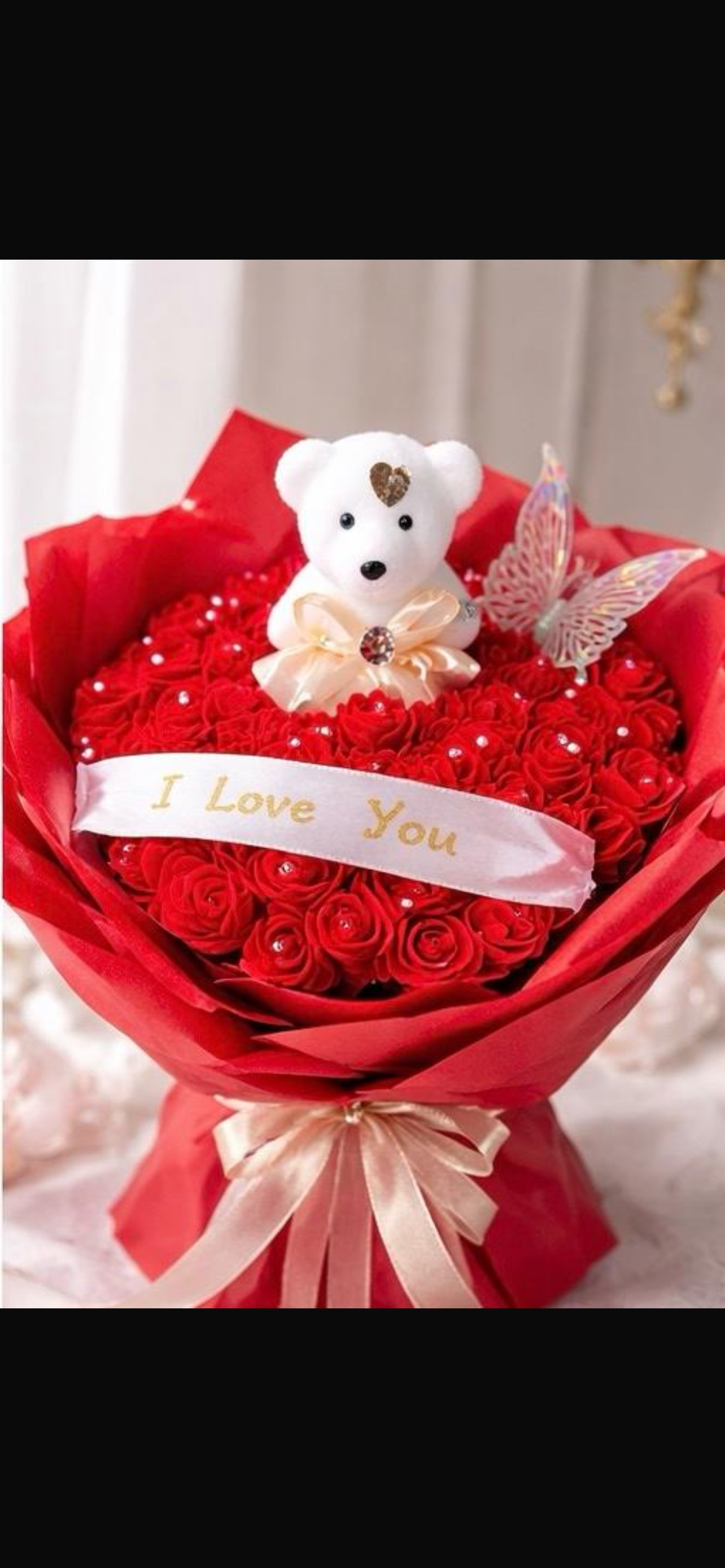 Red Rose Teddy Bear Bouquet – “I Love You” Romantic Gift