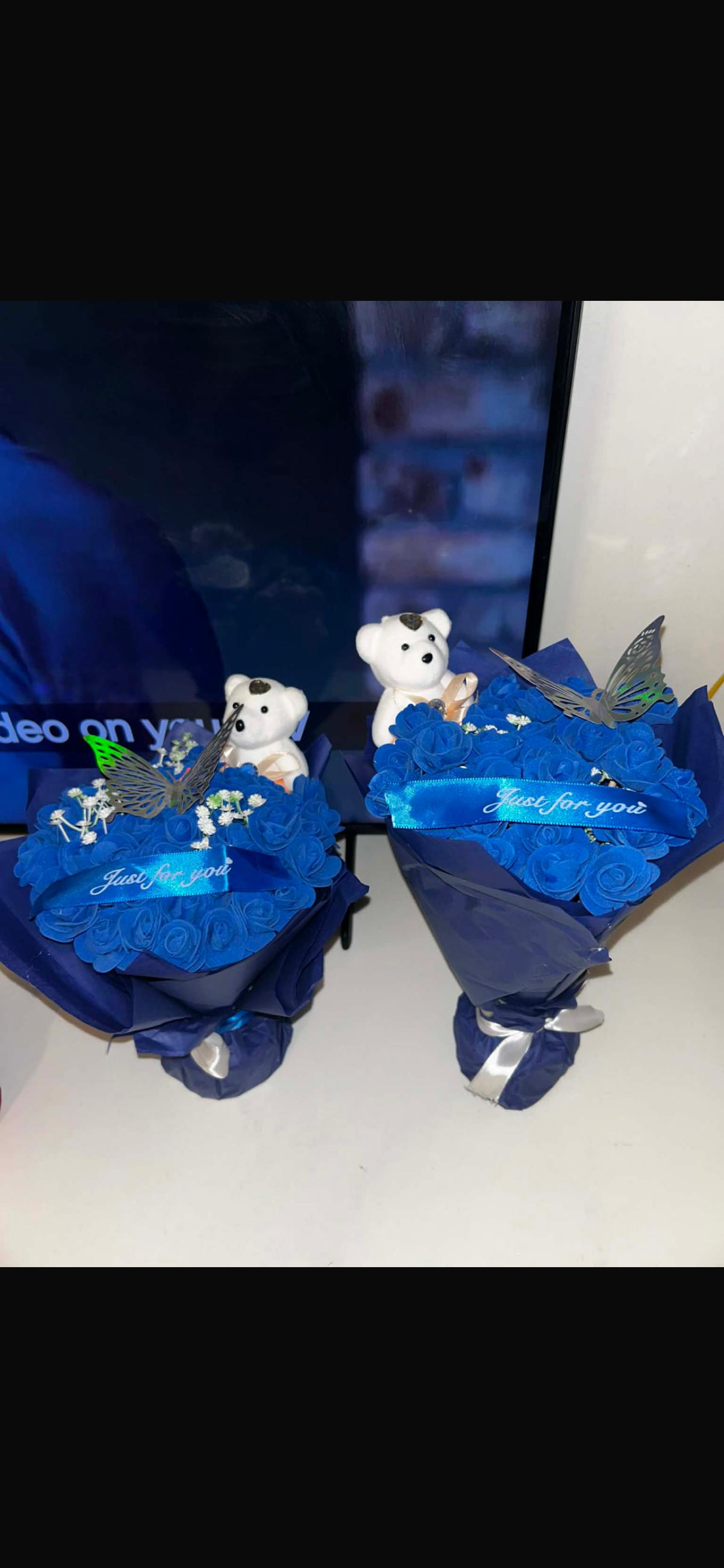 Blue Rose Bouquet with Teddy Bear – Luxury Handmade Gift