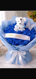 Blue Rose Bouquet with Teddy Bear – Romantic Gift Arrangement